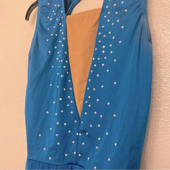 The Line up solo dance costume ALYSHA BIKETARD teal mallard green rhinestone 10 - Picture 4 of 12